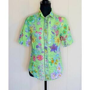 Averardo Bessi Linen Green Floral Ladies Button Down, Size US 6